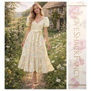 LoveShackFancy x Target Ines Yellow Floral Romantic Cottagecore Midi Dress 8